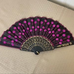 New Pink and Black Hand Fan